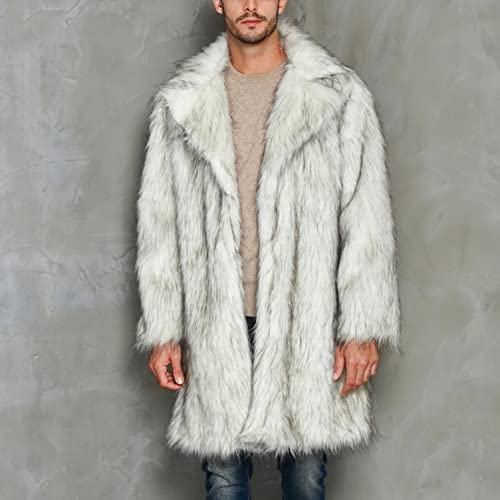 Kuokuo Men's White Faux Fur Coats Open Front Winter Warm Long Jackets Fleece Thick Plus Size Fashion Cardigan Mink Coat2