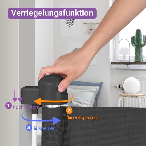 Momcozy Türschutzgitter Treppenschutzgitter Roll, 0-140cm Einziehbares Tür- und Treppenschutzgitter für Baby und Haustiere, Baby Absperrgitter Ausziehbar, Geeignet für Innen- und Außen, Schwarz