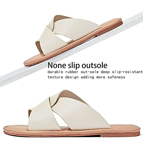 Image of Luoika Women's Wide Width Flat Slides Sandals, Strapy Slide Sandal Slip on Dressy Summer Shoes for Women.