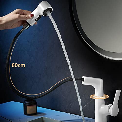 Robinet de lavabo de salle de bain rétractable en laiton blanc pour vasque moderne