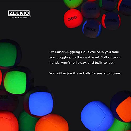 Zeekio Lunar Juggling Balls - [Set Of 3], Professional Uv Reactive, 6-Panel Balls, Synthetic Leather, Millet Filled, 110G Each, Solid Pink #TOP4