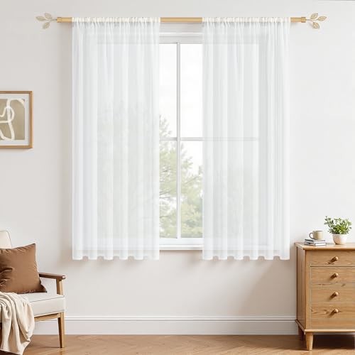 MRTREES Stores Gardine Weiß Wohnzimmer Gardinen modern Schlaufenschal 2er...