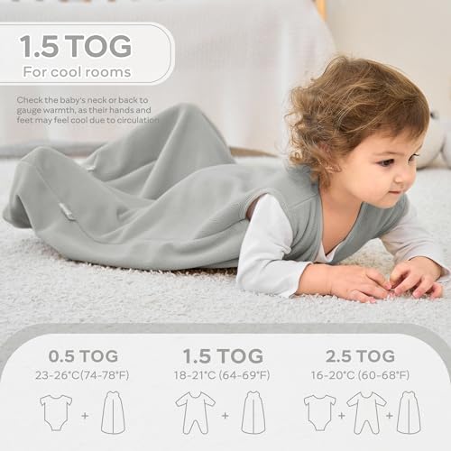 Image of JELLYMONI Fleece Baby Sleep Sack 0-6 Months, 2 Pack 1.5 TOG Baby Wearable Blanket Winter Infant Sleep Sack with 2-Way Zipper, Warm Toddler Sleep Sack