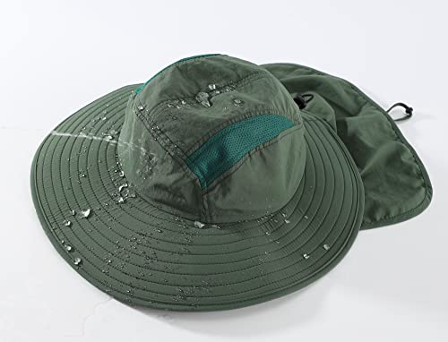 Image of Home Prefer UPF 50+ Mens Wide Brim Fishing Hat with Neck Flap Sun Hat for Men Women Sun Protection Cap