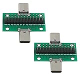 Nicear 2 Stück USB 3.1 Typ-C-Testplatine, Stecker auf Buchse, mit Leiterplatte, 24-polig, 2,54 mm, doppelseitige Buchse mit Stiftleistenanschluss für die Übertragung von Datumsleitungskabeln