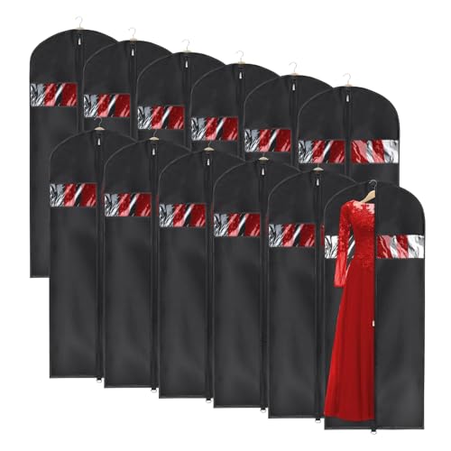 Image of Univivi Garment Bags Clothes Covers for Storage, 60 Inch Dress Garment Bags Hanging Clothes Bags with Zipper, Gown Garment Bag for Long Dresses, Set of 12
