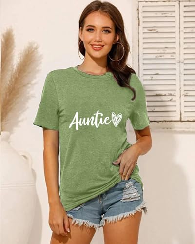 Image of Auntie Women Warm Lovely Love Print Blessing Holiday Summer Ladies Women Casual Short Sleeve T-Shirt.