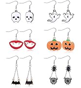 Sllaiss 6 Pairs Lightweight Halloween Earrings For Women Black Spider Web White Ghost Skull Earri...