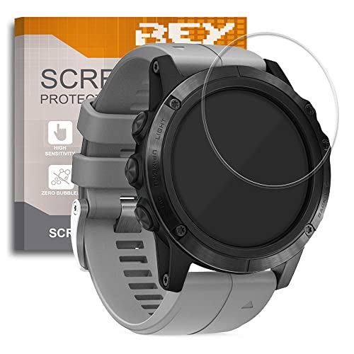 REY Protector de Pantalla para Garmin Fenix 5X 51mm - Fenix 5X Plus 51mm - Forerunner 945 Lite - Descent MK2 52mm - Fenix 7s 42mm, Anti Rayaduras, Anti Humedad, (Pack 6X)