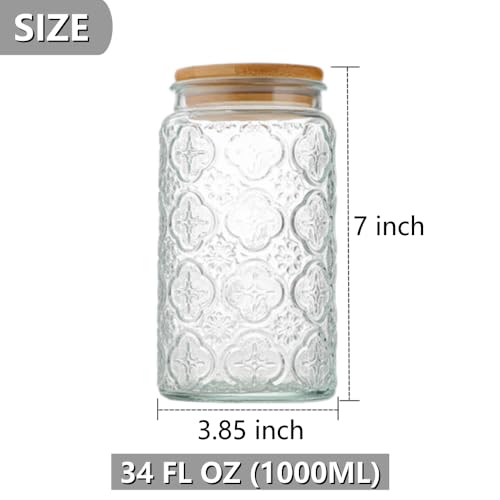Image of ANSQU Vintage Glass Storage Jar, 34 FL OZ Airtight Coffee Canister | Glass Food Storage Container with Lid, Kitchen Canister for Coffee, Tea, Sugar, Candy, Decorative Mason Jar
