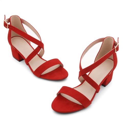 Image of Shoe Land SL-LESSA Women's Low Heels Open Toe Dress Heeled Sandals Cross Ankle Strap Chunky Block Short Heel Pumps Shoes for Office Prom Wedding Party