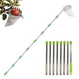 Yorenise Raccoglifrutta Telescopico 3.2 m Diametro 16 cm, Raccogli Frutta con Palo in Acciaio Inox e Sacchetto Cotone, Raccogli Mele Ciliegie Agrumi Pere Pesche, Raccoglitore Frutta Regolabile