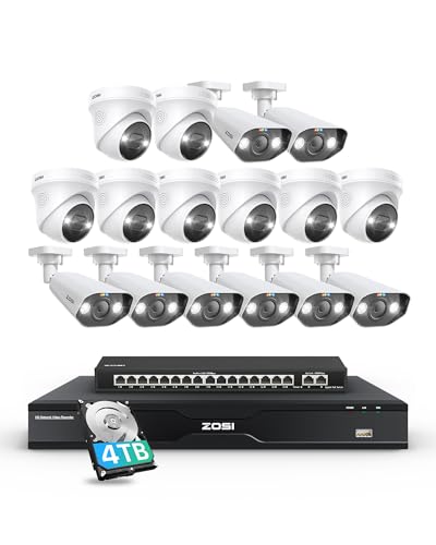 Image of ZOSI 32CH 4K PoE Security Camera System, 16pcs 8MP Outdoor Indoor IP Cameras, Face Person Vehicle Detection, 2 Way Audio, Spotlight Siren, 32 Channel 4K NVR with 4TB HDD for 24 /7 Recording