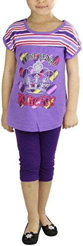 Image of ToBeInStyle Girl's 2 Piece Outfit Top & Leggings Set Casual Graphic Shirt Capri Pants