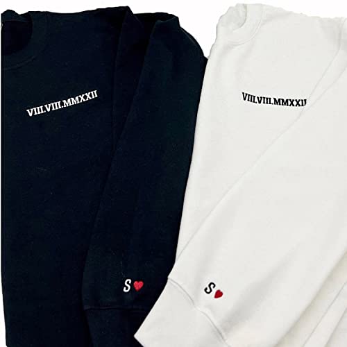 Generic Custom Embroidered Roman Numeral Date Crew Sweatshirt Sweaters/Couples Special Day Date/Initials On Sleeve/Wedding Day Anniversary Birthday Lovers Gift/Fast Shipping thumb #7