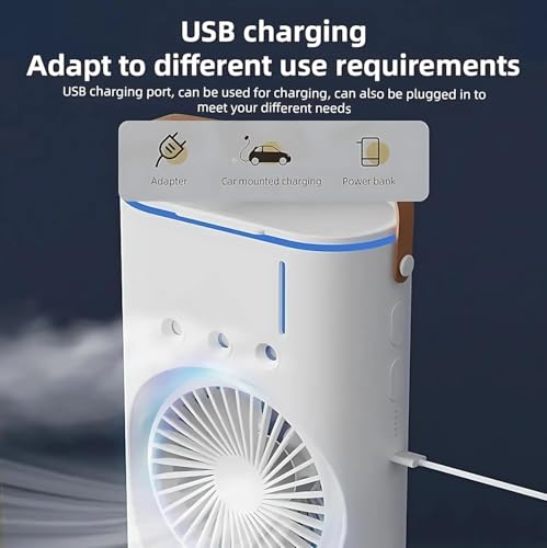 Image of Drumstone (𝗡𝗲𝘄 𝗘𝗱𝗶𝘁𝗶𝗼𝗻 + 𝟱-𝗬𝗿 𝗪𝗮𝗿𝗿𝗮𝗻𝘁𝘆 4000mAh Double Spray Mist Fan with LED Light - USB Rechargeable Mini Air Cooler - 3 Speeds & 3 Spray Modes - Remote Control & 280ml Tank