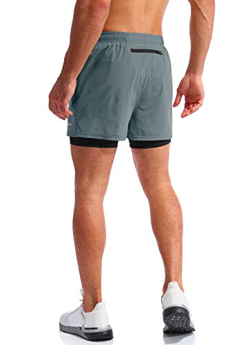Image of Pudolla Men's 2 in 1 Running Shorts 5 inch Quick Dry Gym Athletic Workout Shorts for Men with Phone Pockets
