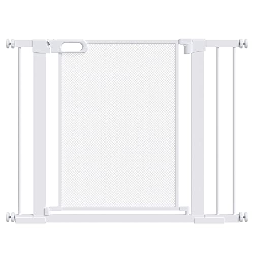 PawHut Cancelletto per Cani Regolabile 75-103 cm, Cancello di Sicurezza con Chiusura Automatica in Acciaio e ABS, Altezza 76 cm, Bianco