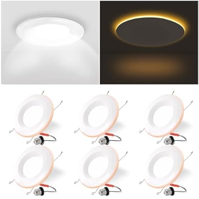 6 Pack 6 Inch LED Recessed Lighting with Night Light, Dimmable Can Lights with Baffle Trim, 9W=85W, 5000K Daylight, 700LM Retrofit Downlight, CRI 90, Damp Rated, IC Rated & ETL Certified