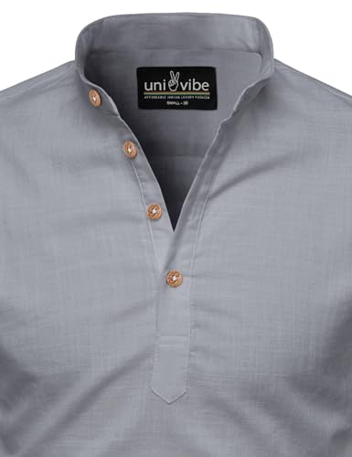 Image of Univibe Full Sleeve Chinese /Rounded /Mandarin Collar Pure Cotton Casual, Wedding, Party, Festival Stylish Short Length Slim fit Kurta Style Shirt for Men and Boys.