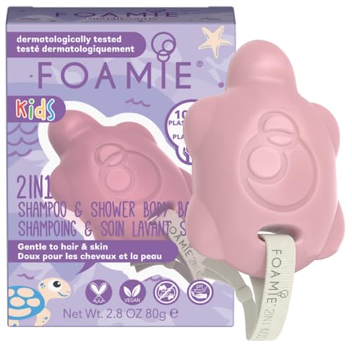 Shampoo para bebê Foamie Solid 2 em 1 e espuma de banho em formato de tartaruga com delicado óleo de pêssego e amêndoa - 100% vegano e sem plástico 80g