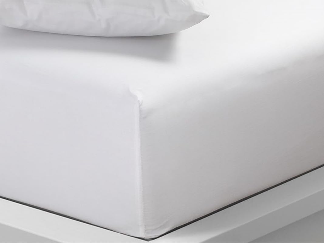 Fitted Sheet 40cm Extra Deep Pocket White Pillow Pair Easy Care Poly Cotton, Soft, Wrinkle-Free (PP White)