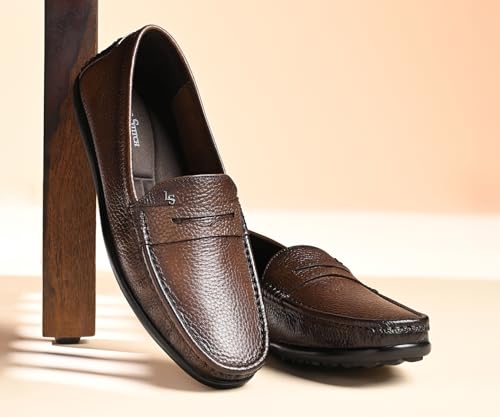 Image of LOUIS STITCH Italian Milled Leather Formal Shoes for Men | Ultra Lightweight Men's Slip On Solid Formal Loafers | Comfortable for Long Hours | LSPDFL