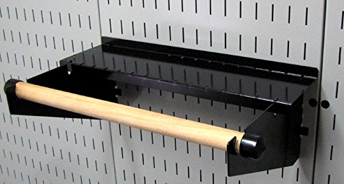 Image of Wall Control 30-P-3232B Black Metal Pegboard Pack - (2) 32 inch Tall x 16 inch Wide Black Metal Pegboards & ASM-HS-1694 B Pegboard Paper Towel Holder and Dowel Rod Pegboard Shelf Assembly