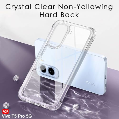 Image of TheGiftKart Crystal Clear Back Cover Case for Vivo T5 Pro 5G | 360 Degree Protection | Shock Proof Design | Transparent Back Cover Case for Vivo T5 Pro 5G (PC & TPU, Transparent Bumper)