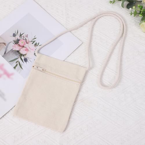 GSHLLO 6 Pcs 17 x 13cm Blank Canvas Cross Body Bags Children's Zipper Shoulder Bags Kids Shoulder Purses Lightweight Cloth Painting Bags Craft Fabric Bags with Zipper for DIY Crafts2