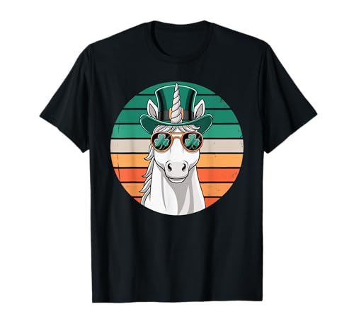Unicorn Shamrock Glasses St Patricks Day Retro T-Shirt