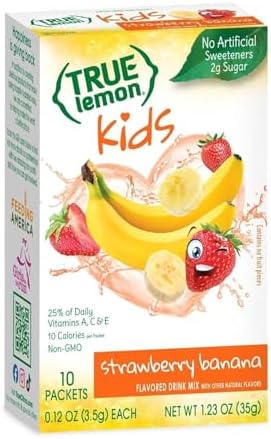 TRUE LEMON KIDS Strawberry Banana (10 Packets) – Hydration for Kids – No Artificial Sweeteners – Low Sugar Water Flavoring – Drink Mix for Kids – Powdered Drink Mix