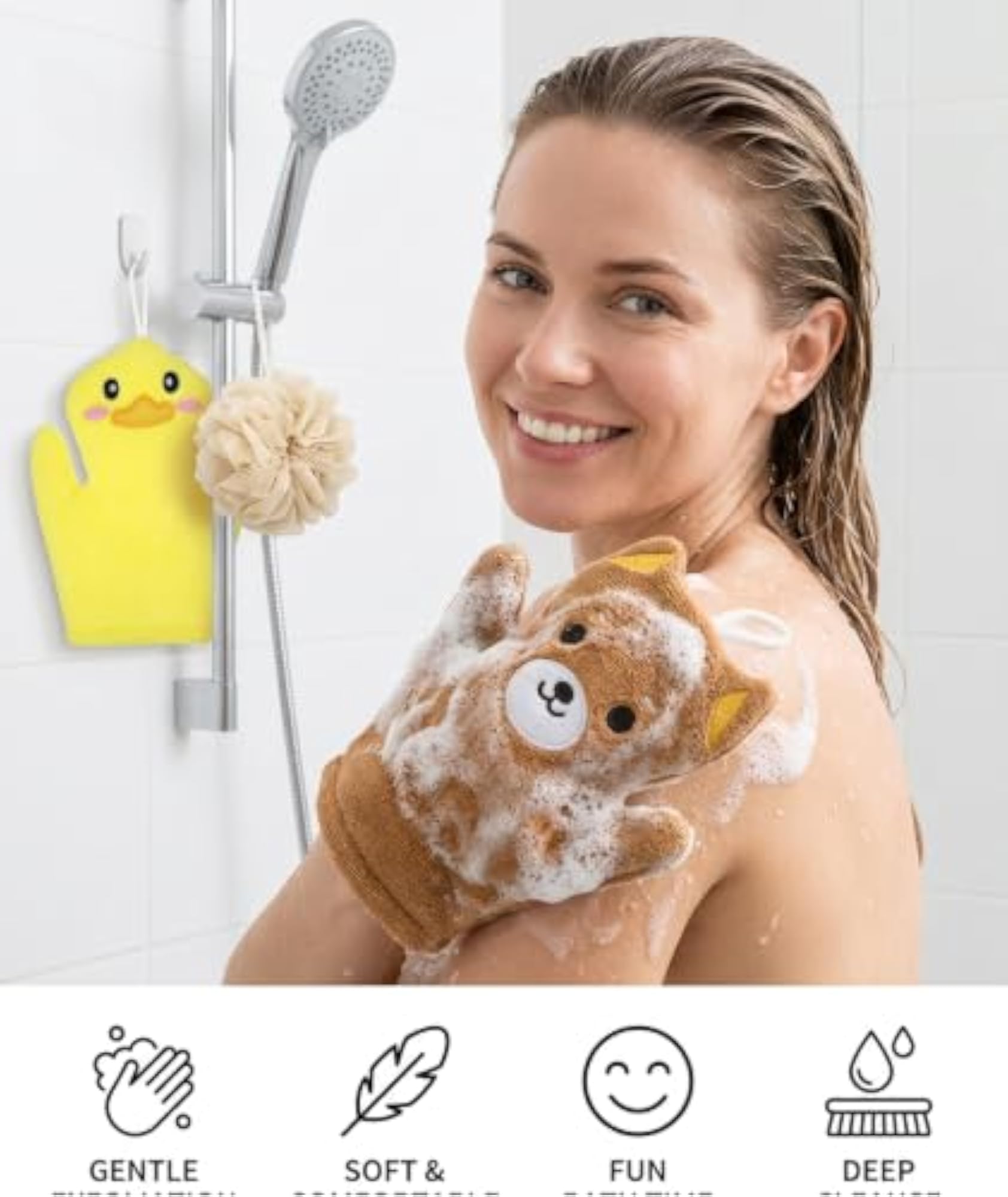 3PCS Loofah for Kids, Soft Bath Sponge with Design