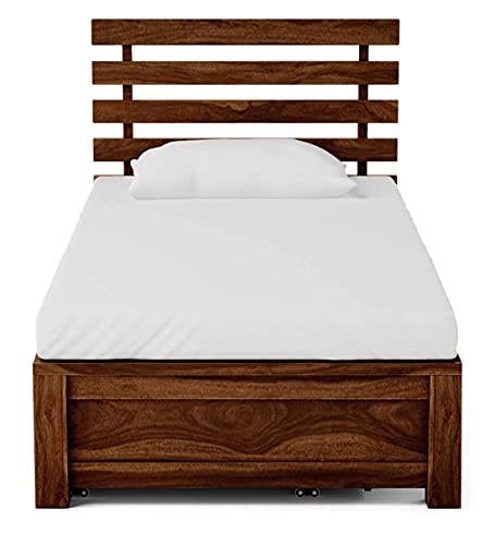 Image of KR Furniture Single Bed Without Storage | Solid Sheesham Wood Wooden Cot (6 x 3 Ft) | Low Height Bed Frame for Bedroom, Guest Room & Living Space | Honey Finish
