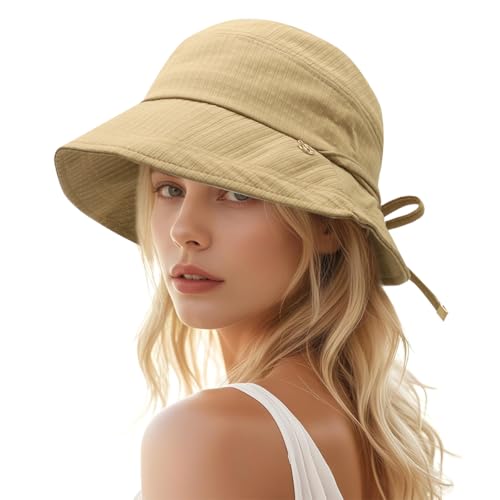 Image of SANNIDHI Sun Hats for Women Bucket Hat for Women, Wide Brim Summer UV Protection Beach Hat, Outdoor Casual Womens Hats with Chin Strap, Fashion Ladies