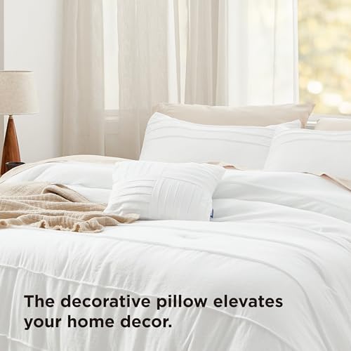 Image of Bedsure White Oversized King Size Comforter Set - 4 Pieces Pinch Pleat Bed Set, Down Alternative Bedding Sets for All Season, 1 Comforter, 2 Pillowcases, 1 Decorative Pillow