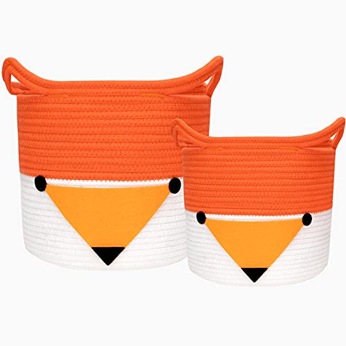 Image of Annecy Cotton Rope Storage Basket Set of 2, Orange, Baby Gift Basket