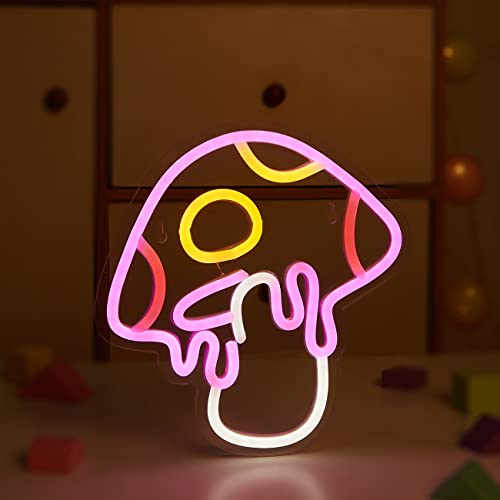 Image of LED Neon Mushroom Cute Neon Sign, USB Powered Neon Signs Night Light, 3D Wall Art & Game room Bedroom Living Room party Decor lamp for Children Kids Girls Boys