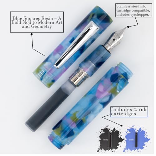 Monteverde MVP Fountain Pen Blue Squares - Stub Nib - Compact & Versatile Mini Pocket Pen - JoWo German-Made Nib - Cartridge & Eyedropper Fill - Thumbnail 4