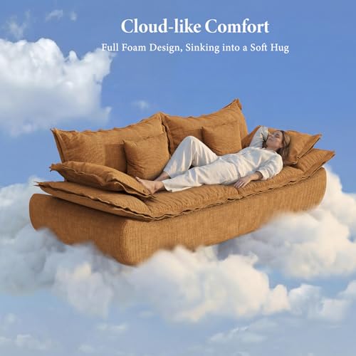 Image of Vesgantti 86.6 inch Cloud Couch for Living Room, Modern 3 Seater Sailboat Sofa with Deep Seat, Comfy Chenille Upholstered Boneless Couch with Curved Armrest, No Assembly Required, Orange