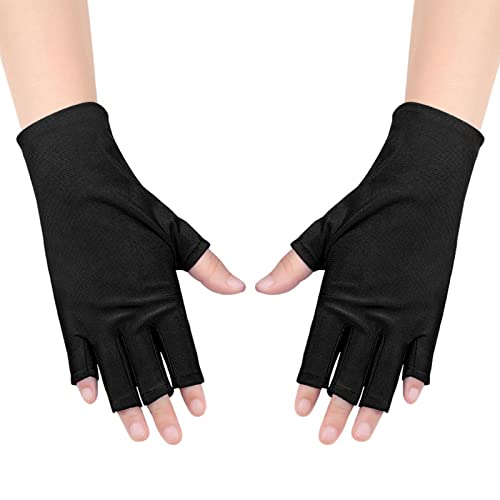 uv nail lamp gloves - Anti UV Gloves Gel Nail Lamp UV Shield Glove,Professional Protection Gloves for Manicures,Protect Hands Nail Art Stretchy Fingerless Glove for Home Outdoor(Black)