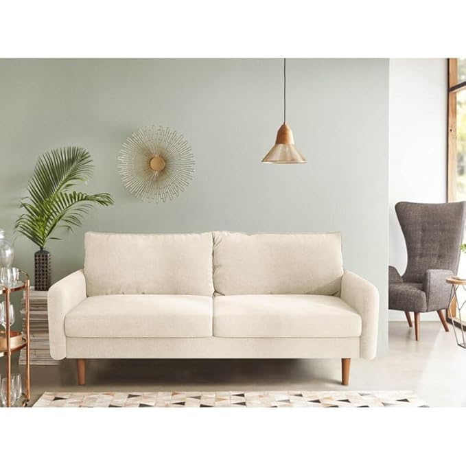 Image of Morrone Velvet Loveseat 3-Seater Sofa, Modern Upholstered Couch for Living Room, Bedroom and Office, Plush Cushion Accent Seating Furniture (Biege, 3 Seater)
