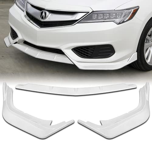 3 Pieces ABS STP-Style Front Bumper Lip Spoiler Splitter Side Body Kit Trim Protection Compatible with 2016-2018 Acura ILX Sedan, 2017 (Painted White)
