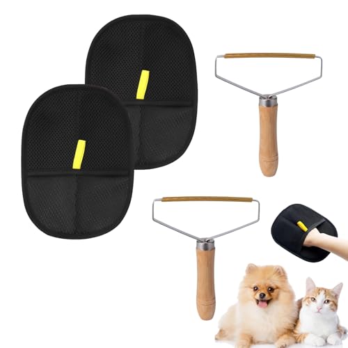 2 Stück Fellmagnet+ 2 Stück Tierhaarentferner, Wiederverwendbare Katzenhaarentferner Handschuhe, Haarentfernungshandschuh für Haustiere, Möbel, Kleidung und Teppiche