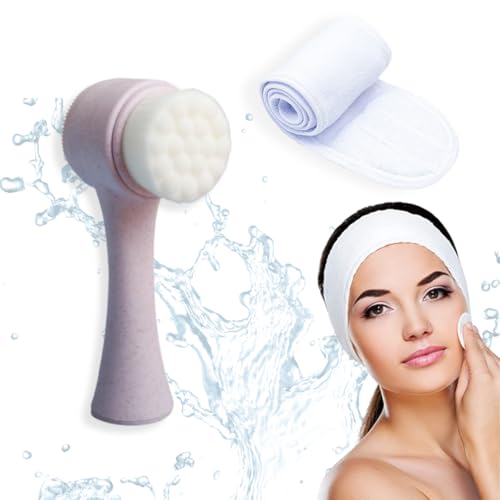 2 Pzs Pack de cepillo facial manual con doble funcion y diadema. Cepillo facial limpiador, exfoliante. Limpieza facial mujer y hombre.