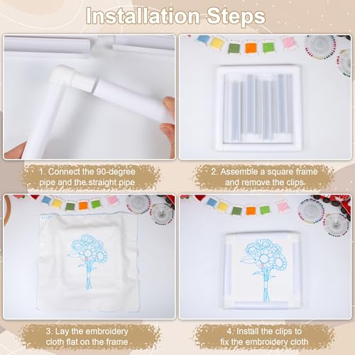 Image of Square Embroidery Cross Stitch Frame Hoops, 8'' + 11'' + 17'' Cross Stitch Scroll Frames, Rectangular Embroidery Snap Frames DIY Sewing Tool for Quilting, Needlepoint, Silk-Painting (White)