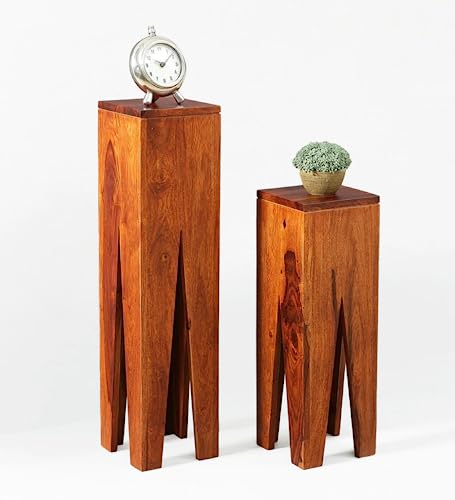 Image of Cosmo Solid Wood END Table for Living Room and Bed Room|Premium Design Side Table for Home |, Solid Sheesham Wood |Set of 2, Brown Ideal for Home Decor