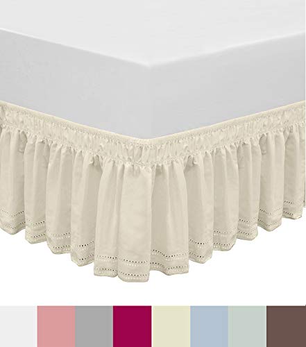 QSY Home Wrap Around Elastic Eyelet Bed Skirts Dust Ruffle Three Fabric Sides
