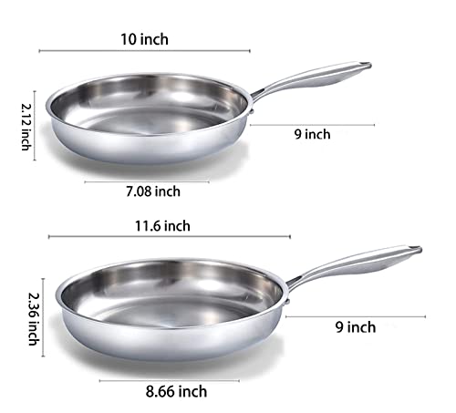DELARLO Tri-Ply Stainless Steel Pan Set, 9" & 11",Compatible with All Cooktops Up to 600℉, Stainless Steel Frying Pan Set, Durable, Fast Even Heat, Cooking Pans, Kitchen Cookware Set, Skillet Set of 2