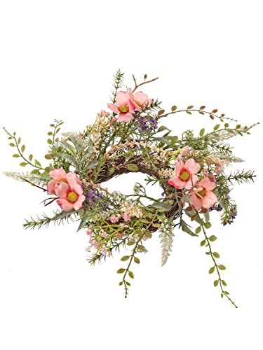 Ribc 11 Inch Wildflower Artificial Floral Candle Ring In Green, Pink And Purple With Natural Twig Base - Candle Holder For Pillar Candles And Glass Hurricanes, Green, Yellow, Pink, Orange #TOP27